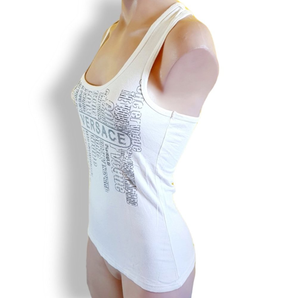 Y2k white Versace singlet top Metallic gold + silver print fits AU 6, 8, 10 - Picture 3 of 5
